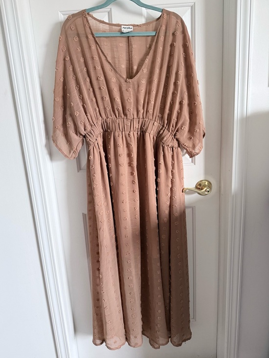 ARULA Dresses & Skirts - ARULA Apricot Boho Textured Maxi Dress Flutter Sleeve Cinch Waist Summer Dress